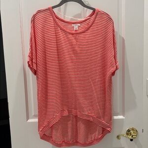 Xhilaration Coral Orange and Cream Striped Knit Top
High/low hem